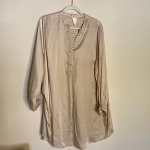 H & M champagne silky puff sleeve tunic / mini dress L